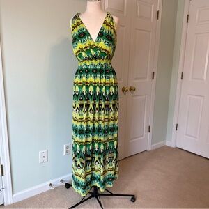 Glamour Women's Plus Size 20W Geometric Tribal Maxi Dress Multi-Color, halter